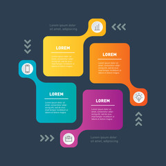 Infographic template with 4 parts, processes or steps. Vector info graphic of technology or education process.