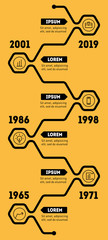Vertical Infographic timeline. Business concept with 6 options, parts, steps or technology processes. Vector web template for presentation. Time line of Social tendencies and trends graph.
