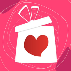 Valentine's Day concept gift box and heart shape in center for emotional message. Vector illustration.