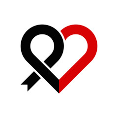 Black ribbon and heart
