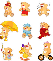 Fototapeta premium Set of Cartoon Illustration Stuffed Bears for you Design