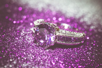 Silver Ring with Purple Zircon Retro