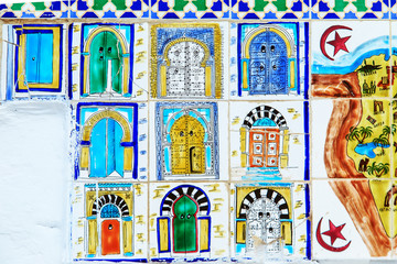 Fototapeta na wymiar Pattern from colorful Tunisian tiles.