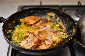 roasted chicken with mushrooms,onions and garlic