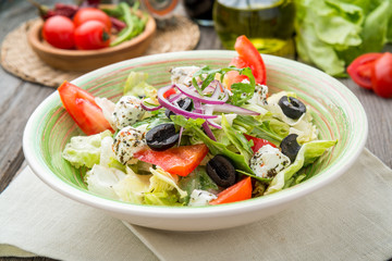 Greek salad with fresh vegetables, feta cheese