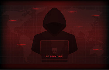 Cyber attack concept, Hacker at work with user interface