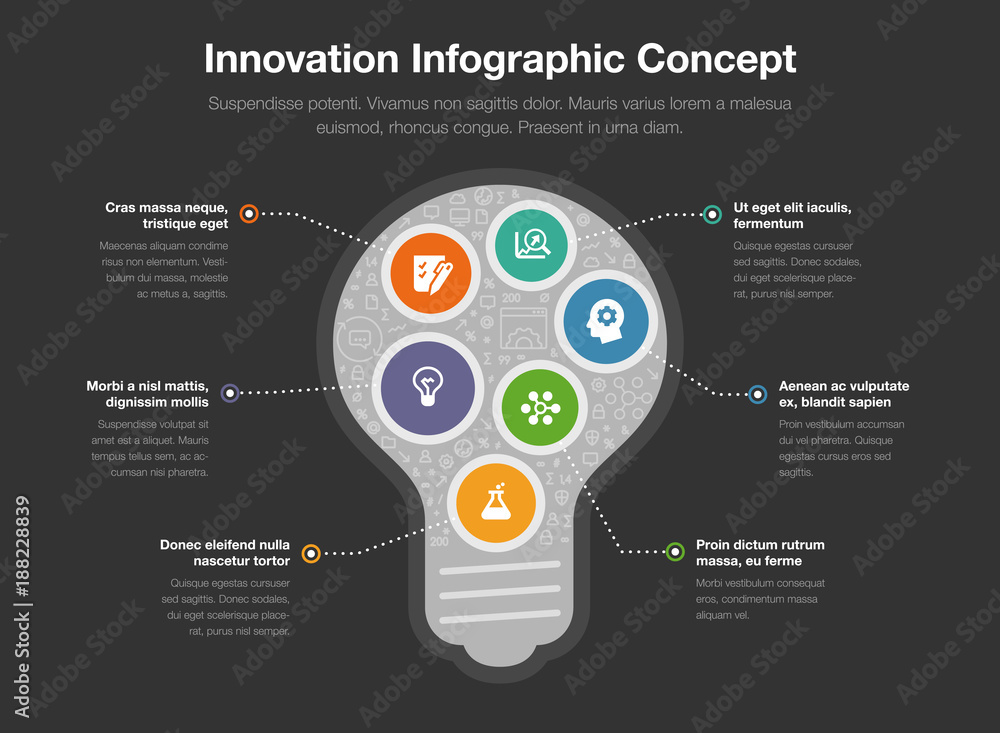 Aufkleber innovative infographic concept with light bulb isolated on dark background. easy to use for your web