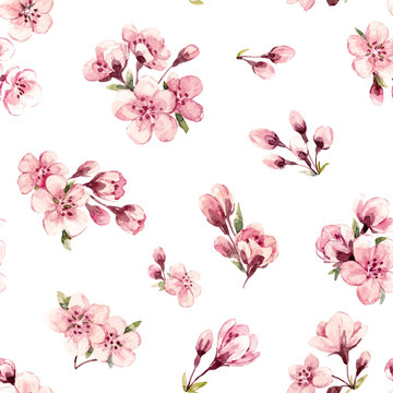 Watercolor spring floral vector pattern