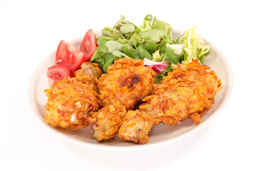 fried chicken and salad