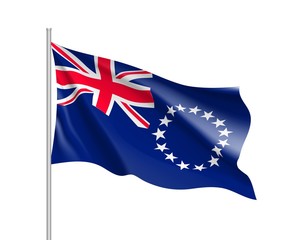 Waving flag of Cook Islands. Illustration of Oceania country flag on flagpole. Vector 3d icon isolated on white background