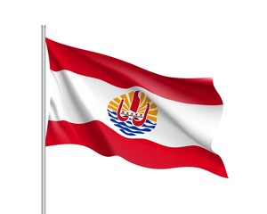 Waving flag of French Polynesia. Illustration of Oceania country flag on flagpole. Vector 3d icon isolated on white background