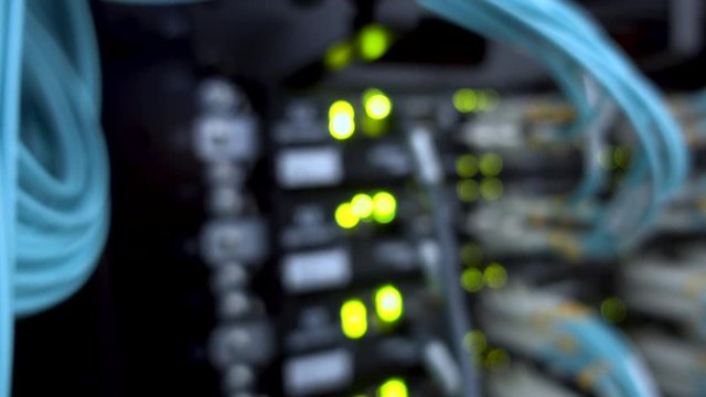 Blurry server. server, rack, lights. blurred background. flashing lights on blurred background 