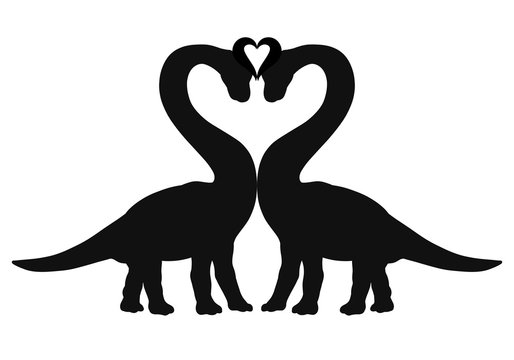 Enamored dinosaurs creating a heart