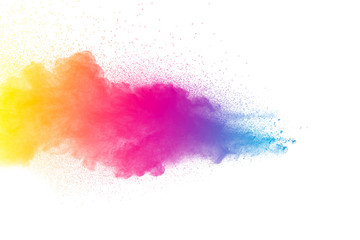 Multicolored powder explosion isolated on white background.