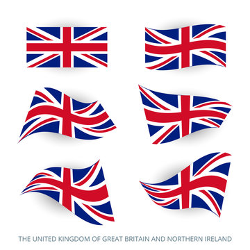 Set of icons of the flag of United Kingdom. A collection of various images of the country's flags. Vector illustration