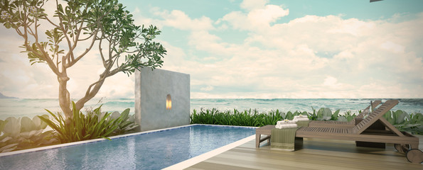 Sea view swimming pool in modern loft design,Luxury ocean Beach house