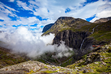Troll's Path Trollstigen or Trollstigveien winding mountain road.