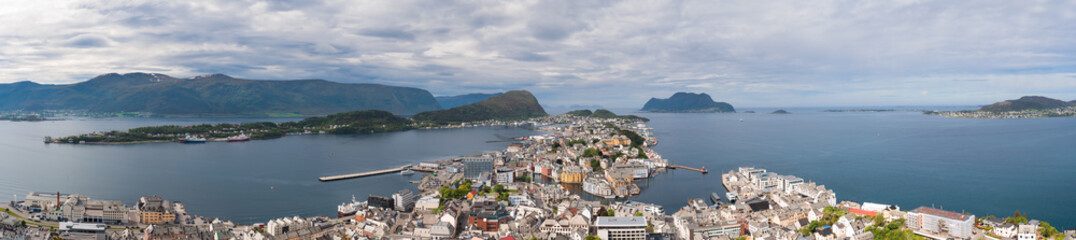 Fototapeta na wymiar City of Alesund Norway Aerial footage