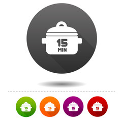 15 Minutes Cooking icon. Boil symbol sign. Web Button.