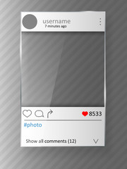 Social network post and photo frame. Glass design.