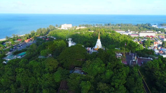 4k aerial movie of thai temple, songkhla, thailand