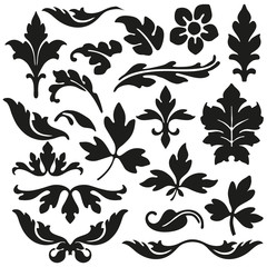 Vector set vintage floral calligraphic design elements and page decoration for retro design with old ornaments.