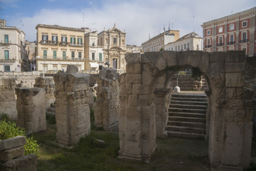 Archeological site on the central square of Lecce, region Puglia, Italy