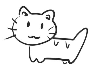 Black doodle hand drawing in cat walking shape on white background