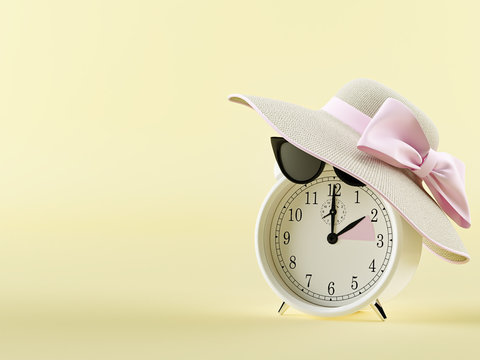 clock changing from winter to summer time. summertime concept. 3d rendering