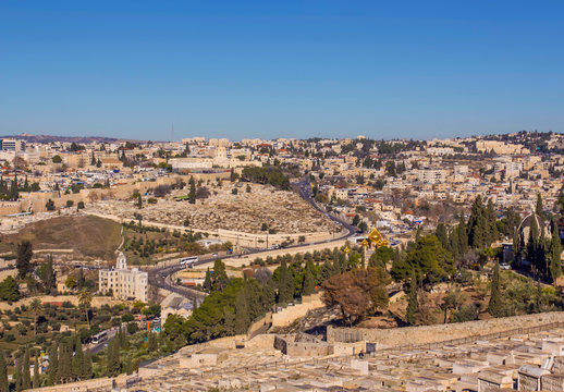 Temple Mount holy city Jerusalem view from the Oelberg on Old Town
