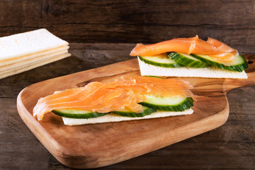 Gluten Free Crispbread, Cucumber Slices and Smoked Salmon
