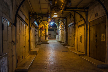Fototapeta na wymiar empty bazaar alley in Nazareth at night