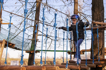 young brave child passing the cable route