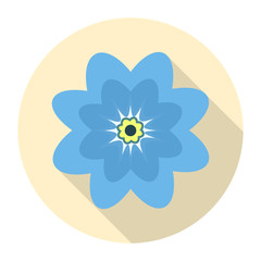 Round blue flower icon on a yellow background. vector illustration.