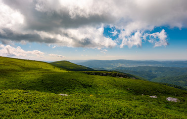 grassy meadows of Runa mountain. beautiful summer landscape on a cloudy day