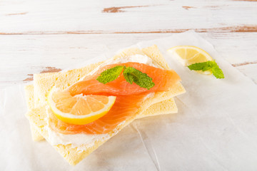 Gluten Free Crispbread, Soft Cream Cheese, Smoked Salmon and Lem