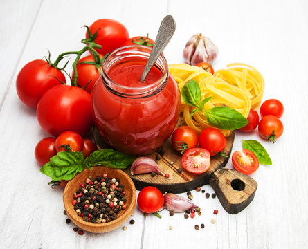 Jar with tomato sauce