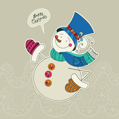 Funny snowman card. Merry Christmas card. Design template. Vector illustration. EPS 10