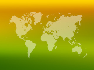 Partly transparent World map silhouette on pink gradient mesh background. Vector illustration.