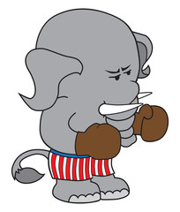 A boxing cartoon elephant is getting ready for a serious bout