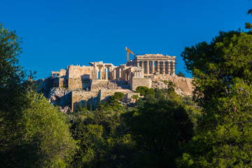 Fototapeta na wymiar Panoramic view of the Parthenon temple on the Acropolis in Athens Greece