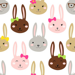 Cute Easter seamless pattern design with funny cartoon characters of bunnies