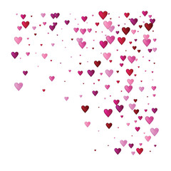 Valentines Day Vector Confetti Border. Falling Down Petals, Showering Pink, Red Hearts. Wide Valentines Day Background, Celebration Hearts Garland Rose Romantic Wedding Frame, Border, Banner Design