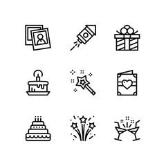Birthday, event, celebration vector simple icons for web and mobile design pack 2