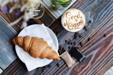 Good morning with coffee and croissants