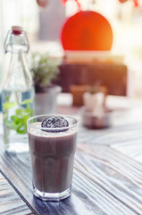 Homemade Cookies and Cream Milkshake in a Tall Glass