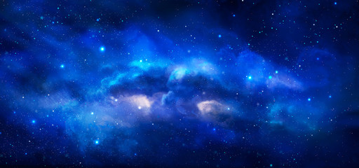 Space scene. Clear neat blue nebula with stars. Elements furnished by NASA. 3D rendering