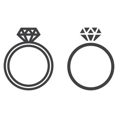 Diamond ring line and glyph icon, valentines day and romantic, jewel sign vector graphics, a linear pattern on a white background, eps 10.