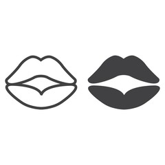 Red lips line and glyph icon, valentines day and romantic, kiss sign vector graphics, a linear pattern on a white background, eps 10.