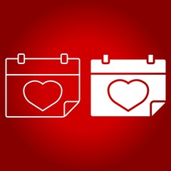 Lovely calendar line and glyph icon, valentines day and romantic, love date sign vector graphics, a linear pattern on a red background, eps 10.